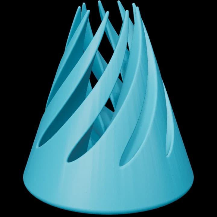 Spiral cone fidget, a 3D render of the model.